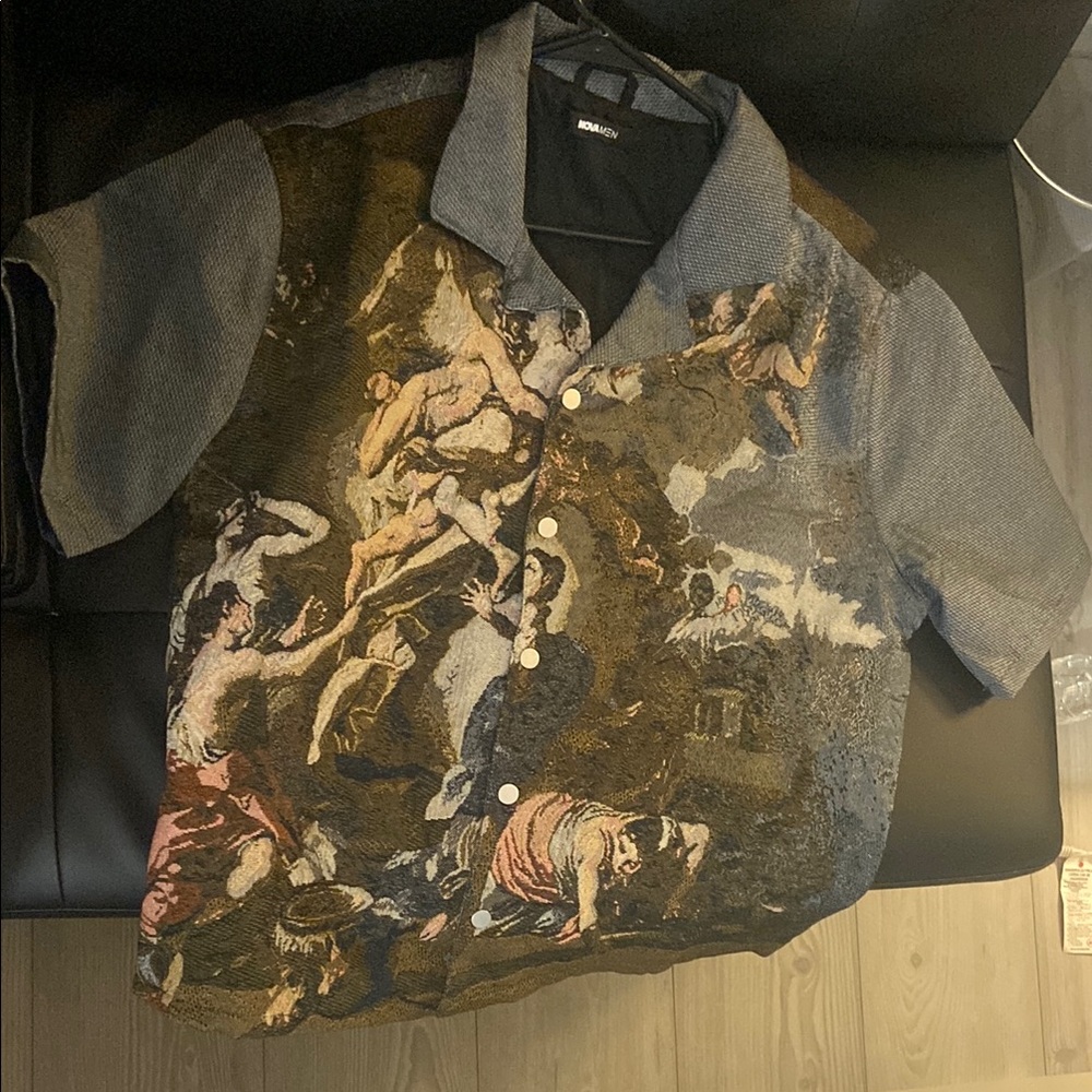 Fashion Nova Black and Gray Casual Jacket with Artistic Design